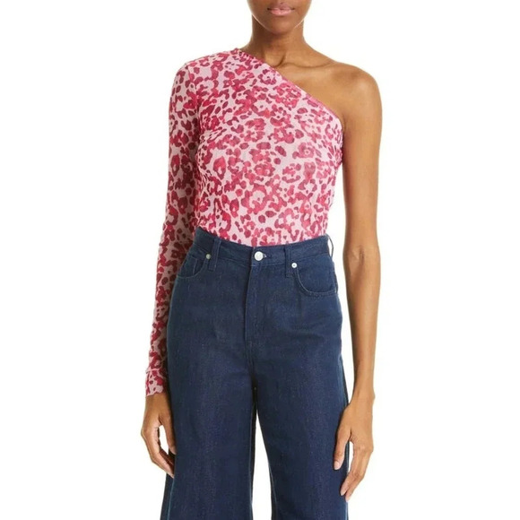 NWT Baum Und Pfergarten Jamaica One-Shoulder Stretch Top - Leopard Print Animal - Picture 1 of 7
